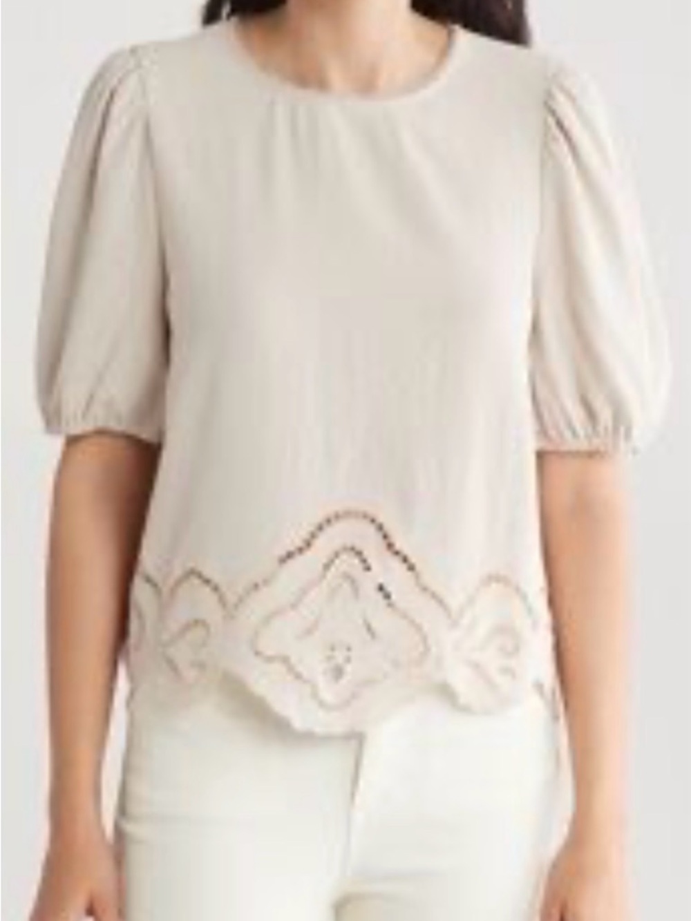 Adrianna Papell Beige Blouse with Cut-Out Design